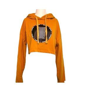 LF The Brand Logo Hoodie Sweatshirt Mustard Yellow Cropped Long Sleeves XS